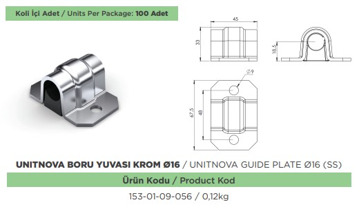UNITNOVA E16 BORU YUVASI KROM CAP 16